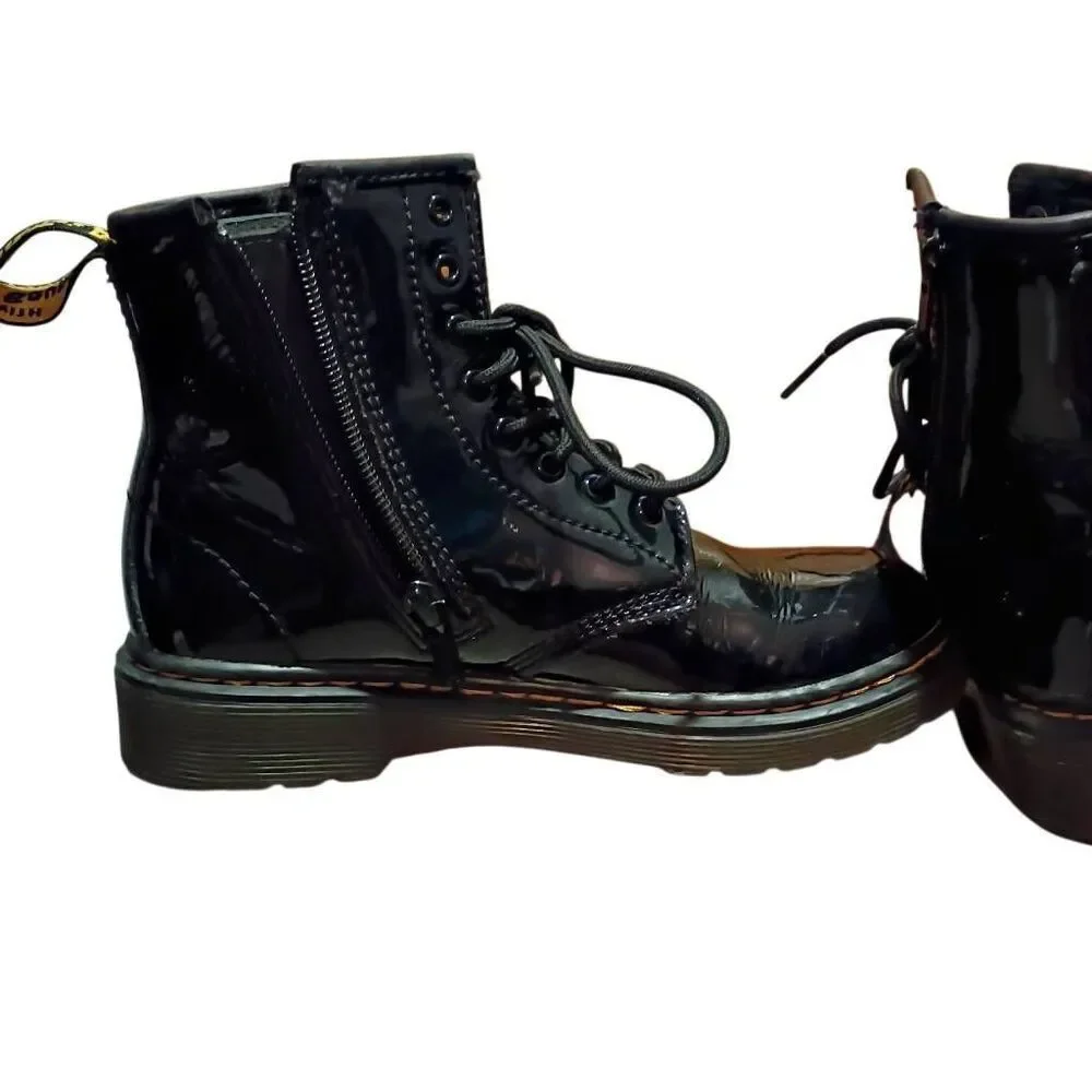 Dr. Martens Shiny Black Kids Boots Size 1 Zip Sides